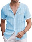 COOFANDY Knit Shirts for Men Button Down Casual Beach Short Sleeve Vintage Polo Shirt Clear