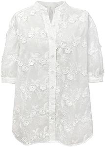 Olaesa Women's Short Sleeve Embroidered Eyelet Blouse V Neck Button Down Shirts Dressy Casual Boho Tops Spring Summer, A White, Large