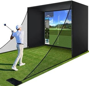 Sturdum Golf Simulator Enclosure Kit with HD Impact Screen 8.4x8.4ft, New Upgrade Light-Blocking Barrier and Frame, Indoor Home Golf Sim Training Cage Compatible with Launch Monitors