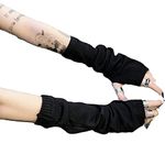 Skateboard Frog Women Gloves Goth Arm Sleeve Cool Black Moon Cross Printed Hip Hop Arm Warmers (Solid black,One Size)