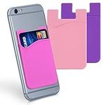 kwmobile Stick-On Card Holder for Phone (Set of 3) - Silicone Wallet Card Holders - Sticks on to Cell Phone Back or Case - Pink/Dark Pink/Violet