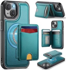 Usroom for iPhone 15 Detachable Wallet Case with Card Holder, 2 in 1 RFID Blocking Credit Slots Kickstand Shockproof Phone Wallet for iPhone 15 6.1" Bluish Green