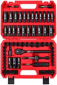 SEDY 96-Piece 3/8" Drive Impact Socket Wrench and Bit Set – Metric & SAE, CR-V Steel, Spark Plug Sockets, Ratchet & Spinner Handle, Storage Case