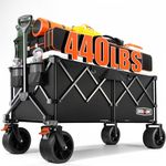 Overmont 300L Foldable Collapsible Wagon - Heavy Duty Utility Beach Wagon Cart with Rotatable Wide Wheels Inside Pockets for Camping Garden Shopping Sports - 440lbs Load