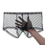 JINSHI Men Sexy Mesh Underwear Mesh Breathable Underpants Men's Sexy See Through Boxer Briefs Black XL