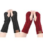 YONHEE Women Fingerless Gloves - Winter Wrist Warmers Thumb Hole Arm Gloves Warmers Ladies Fingerless Gloves Mittens Thermal Cable Knitted Gloves for Women UK