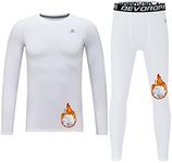 DEVOROPA Youth Boys Thermal Underwear Set Fleece Lined Compression Shirt&Pant Kids Winter Warm Base Layer White M