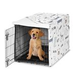 Sweet Jojo Designs Cartoon Puppy Print Dog Crate Cover – Kennel Covers for 36 Inch Pet Cage Medium - Neutral Grey Taupe Blue White Modern Bulldog Wiener Doggy Paw Print Gray