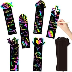 CY2SIDE 60PCS Religious Rainbow Color Scratch Bookmarks for Kids, Crosses Scratch Craft Kits for Kids Christian Sunday School Church, Easter Magic Art Rainbow Color Craft Kit for Vacation Bible School