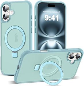 SKYLMW Compatible with iPhone 16 Plus Case with Invisible Magnetic O-Ring Stand Military-Grade Translucent Case for iPhone 16 Plus 6.7" [Compatible with Mag-Safe][Great Grip Feeling], Blue
