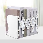 Honagu Adjustable Bookends, Metal Book Ends for Shelves Heavy Book, Desk Magazine File Organizer for Home, Office, Books, Papers, Extends up to 19 inches（White）