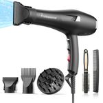 Dekuri Professional Ionic Hair Dryer, AC Motor Fast Drying Salon Blow Dryer with Diffuser, Comb, Concentrator, Nozzle for Curly and Straight Hair, Cool Button, 2 Speed & 3 Heat Setting, Black