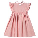 Csbks Toddler Baby Girls' Cotton-Linen Sundress with Ruffle Halter Sleeveless and Swing Dress Dusty Pink 130