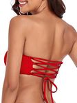 RELLECIGA Women's Bathing Suit Adjustable Back Lace-up Bandeau Bikini Top, Red, Large