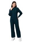 Kvetoo Woolen High Neck Sweater With Pajama Tracksuit For Women Winter Wear Co-ord Set Teal Size S