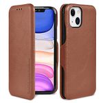 PULOKA for iPhone 14 - Sleek Flip Case - Premium Vegan Leather Phone Cover with Card Slot - Slim, Durable, Privacy Protection - Kickstand Function - Elegant Flip Wallet Cases for Apple - Brown