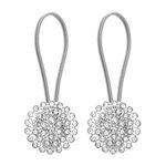 Lewondr 1 Pair Sparkling Crystal Flower Curtain Tieback Stretchy Curtain Buckle Clips Curtain Bind Stainless Spring Wire Magnetic Drapery Holder - Silver