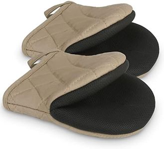TOPSKY 2-Pack Short Oven Mitts, 7-Inch Heat Resistant Cotton Twill Kitchen Gloves with Non-Slip Grip Surfaces and Hanging Loop, Ideal for Baking, Grilling, and Cooking (Coffee)