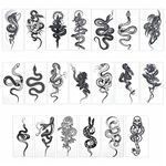 CRASPIRE 20 Sheets Hallowmas Snake Temporary Tattoos Gothic Black Rose and Snake Temporary Tattoo Stickers Waterproof Arm Neck Makeup Cosmos Tattoos Paper Stickers for Body Arm Neck Back Art