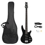 Bonnlo Electric Bass Guitar 4-String for Beginner Right Hand with Shoulder Strap, Wrench Tool, Power Line and Bag (Black)