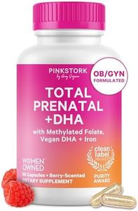 Pink Stork Total Prenatal Vitamins with DHA, Folate, Iron, Choline, and Vitamin B12 - Prenatals for Women to Support Fetal Development, Pregnancy Must Haves - 60 Capsules, 1 Month Supply