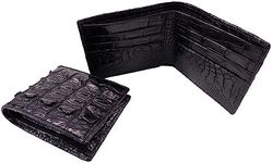 Pelgio Genuine Crocodile Tail Skin Leather Bifold Wallet with Crocodile Skin Interior, Black, One Size, Bifold Wallet