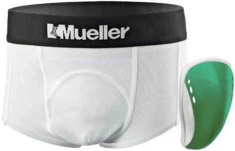 Mueller Athletic Support Brief with Flex Shield Cup, White/Green, Peewee Large