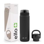 Ello Cooper 22oz Stainless Steel Water Bottle with 2 Lids Chug and Straw | Leak Proof Double Walled and Vacuum Insulated | Fits Car Cupholder | Built in Carry Loop | Dishwasher Safe | Black