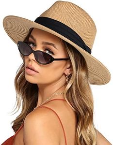 FURTALK Womens Mens Wide Brim Straw Panama Hat Fedora Summer Beach Sun Hat UPF Straw Hat for Women Khaki