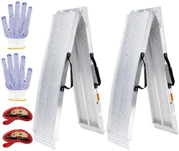 Octarga 7.5FT Aluminum Loading Ramps for Pickup Trucks, 1630 lbs Capacity, Heavy Duty Truck Ramps with 2 Handles & Safety Straps, Portable Trailer Ramp for ATV/UTV, Lawn Mower, Dirt Bike, 2-Pack