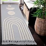 LINROMIA Boho Runner Rug, 2' x 5' Rug Runner Tufted Hallway Runner Rug with Woven Tassel Rainbow Bedroom Mat Washable Cotton Farmhouse Kitchen Runner Entryway Mat for Bathroom Laundry Living Room Grey