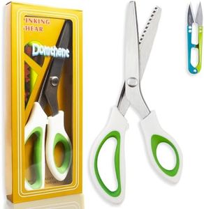 Domthent Pinking Shears for Fabric Cutting,9.44'' Heavy Stainless Steel Zigzag Scissors with Thread Cutters,Professional Handheld Pinking Shears for Sewing Fabrics Leather and Craft Paper ect (1)