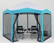 COOSHADE Pop Up Camping Gazebo 6 Sided Instant Screened Canopy Tent Outdoor Screen House Room(12x10Ft,White)