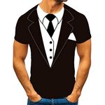 Yowablo T-Shirts Men's Casual Summer Suit Pattern 3D Short Sleeve O-Neck Tops Blouse, 1 black, L