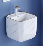 BASIN WORLD Ceramic Wall Mount/Wall Hung Half Pedestal Wash Basin Bathroom Basin Sink For Bathroom & Livingroom (18 X 18 X 15 Inch) NC-479