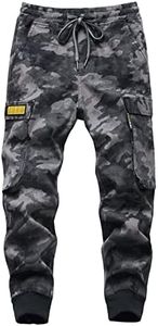 TLAENSON Boys Camo Cargo Jogger Pants Kids Drawstring Elastic Waist Jogging Pants Youth Cotton Twill Pant Grey Camouflage Size 160 12-13 Years