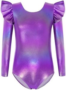 Arshiner Girls Gymnastics Leotards Ruffle Long Sleeve Shimmer Ballet Unitard Dancewear for 3-10 Years