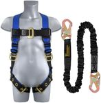 TRSMIMA Safety Harness Fall Protection - Men Construction Full Body Harness Kit for Work with Shock Absorbing Lanyard Tongue Buckle OSHA/ANSI