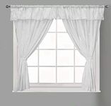 THL Kitchen Curtain Window Curtain Net Set Rod Pocket Attached Valance Tiebacks Flock Damask Pattern (White, 48 Width x 48 Drop Inch)