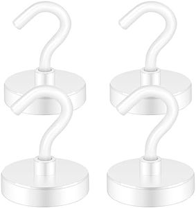 Neosmuk Magnetic Hooks Heavy Duty, Strong Magnet with Hook for Fridge, Super Neodymium Extra Strength Industrial Hooks for Hanging, Magnetic Hanger for Toolbox, Cruise, Grill(White,4 Pack)