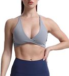 Aoxjox Women's Workout Sports Bras Fitness Backless Padded Sienna Low Impact Bra Yoga Crop Tank Top, Grey, Small