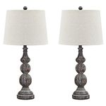 Signature Design by Ashley - Mair Table Lamp - Poly-Resin - Set of 2 - Modern Farmhouse Style - Weathered Gray (L276014), Antique Black