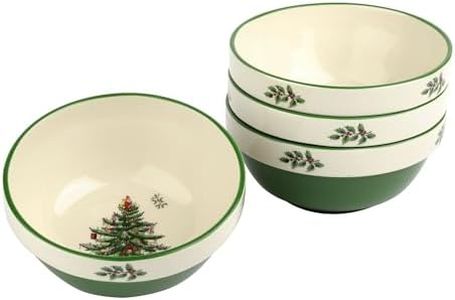 Spode Christmas Tree Collection Stacking Bowls - 5.5-Inch Ceramic Holiday Dinnerware - Set of 4 Bowls for Cereal, Fruit Salad, Breakfast, Dessert - Microwave, Dishwasher, and Freezer Safe