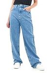 M17 Womens Ladies Denim Jeans Straight Leg High Rise Comfy Casual Cotton Trouser Pants with Pockets (18, Mid Blue)