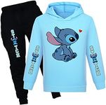 Girls Cartoon Hoodie Set Kids Princess Hooded Pullover Sweatshirt Casual Long Sleeve Clothes Suit for 4-13 Years, Sku Blue, 9-10 Years