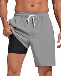 difficort Mens Swim Trunks Quick Dry Bathing Suit 9 inch Inseam Board Shorts with Compression Liner and Zipper Pocket,Light Grey,2X-Large