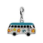 Quiges 925 Sterling Silver Multi Colour Enamel Hippie Bus Lobster Clasp Charm Clip on Pendant