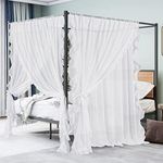 NICETOWN Voile Sheer White Ruffle Curtains, Rod Pocket 3 Layers Privacy Bedroom Shabby Chic Curtains with Valance & 2 Bouns Tie Backs for Bed Canopy/Door Way, W100 x L84, 1 Piece