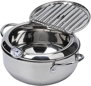 Elvaesther Deep Fryer Pot Tempura Frying Pan 304 Stainless Steel Flat Bottom Stove Top Japanese Style Cookware W/Lid & Temperature Control Thermometer 304#20cm fryer