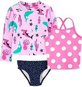 Simple Joys by Carter's Girls' 3-Piece Assorted Rashguard Sets, Navy Dots/Pink Polka Dot/Sea Life, 2T